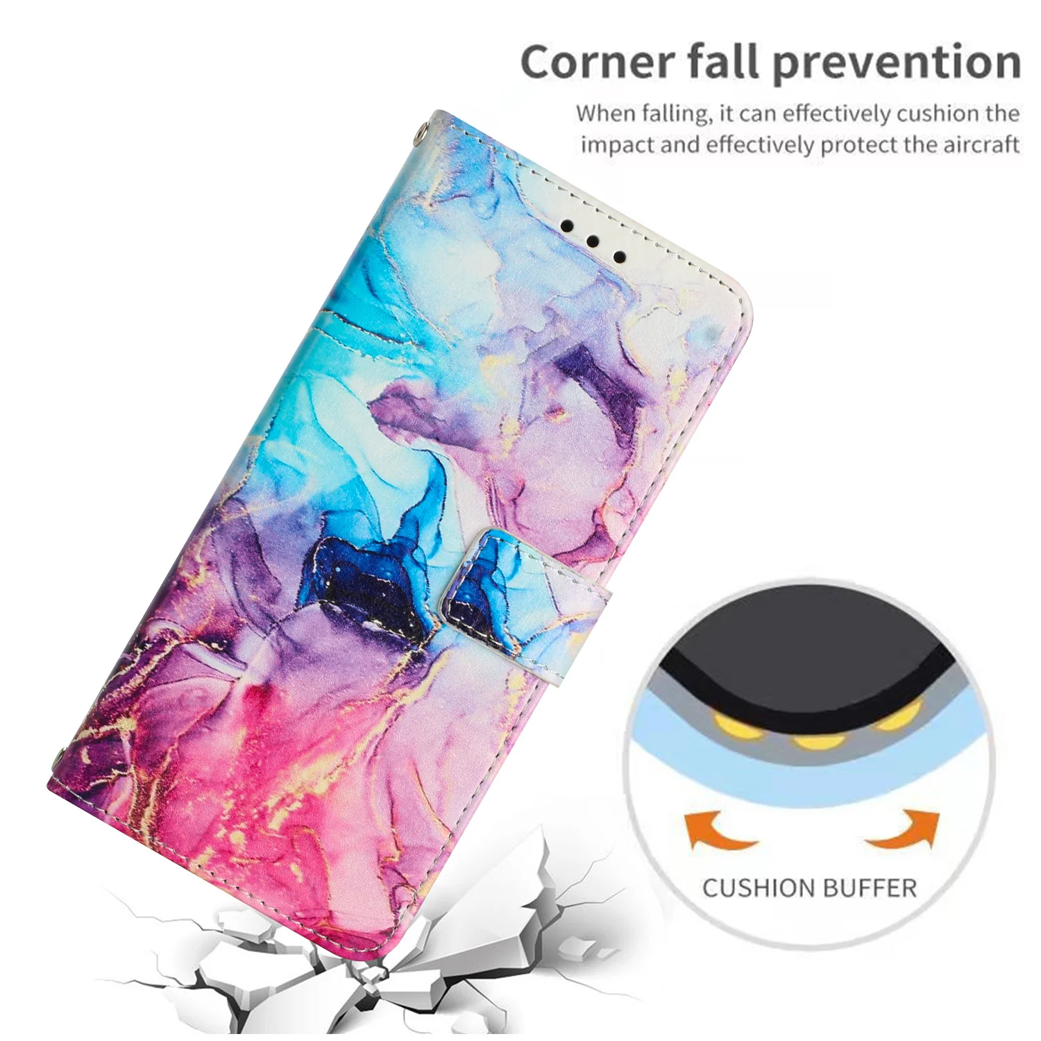 For iPhone 17 Pro Max Stand Case Marble Pattern PU Leather Wallet Phone Cover - Pink / Purple - Image 5