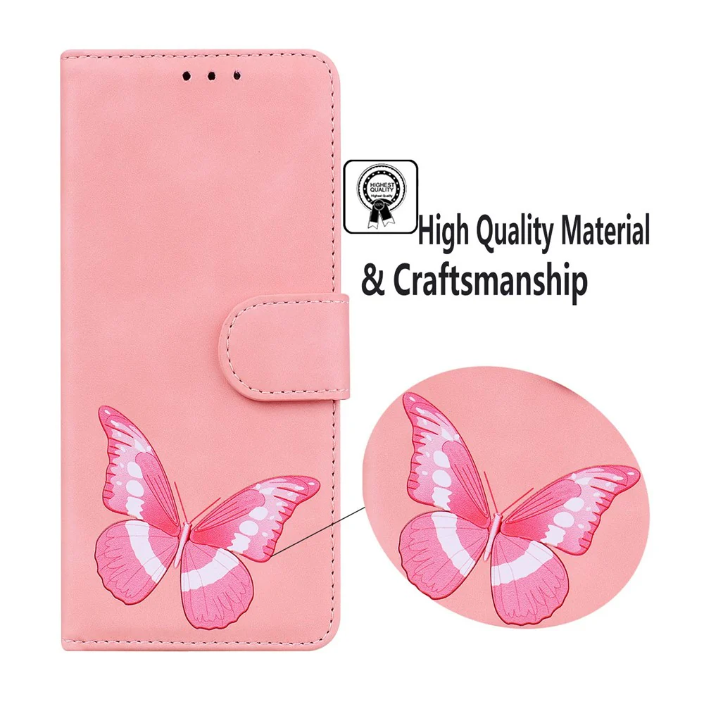 For iPhone 17 Pro Max Stand Case PU Leather Phone Cover Butterfly Printed - Pink - Image 5