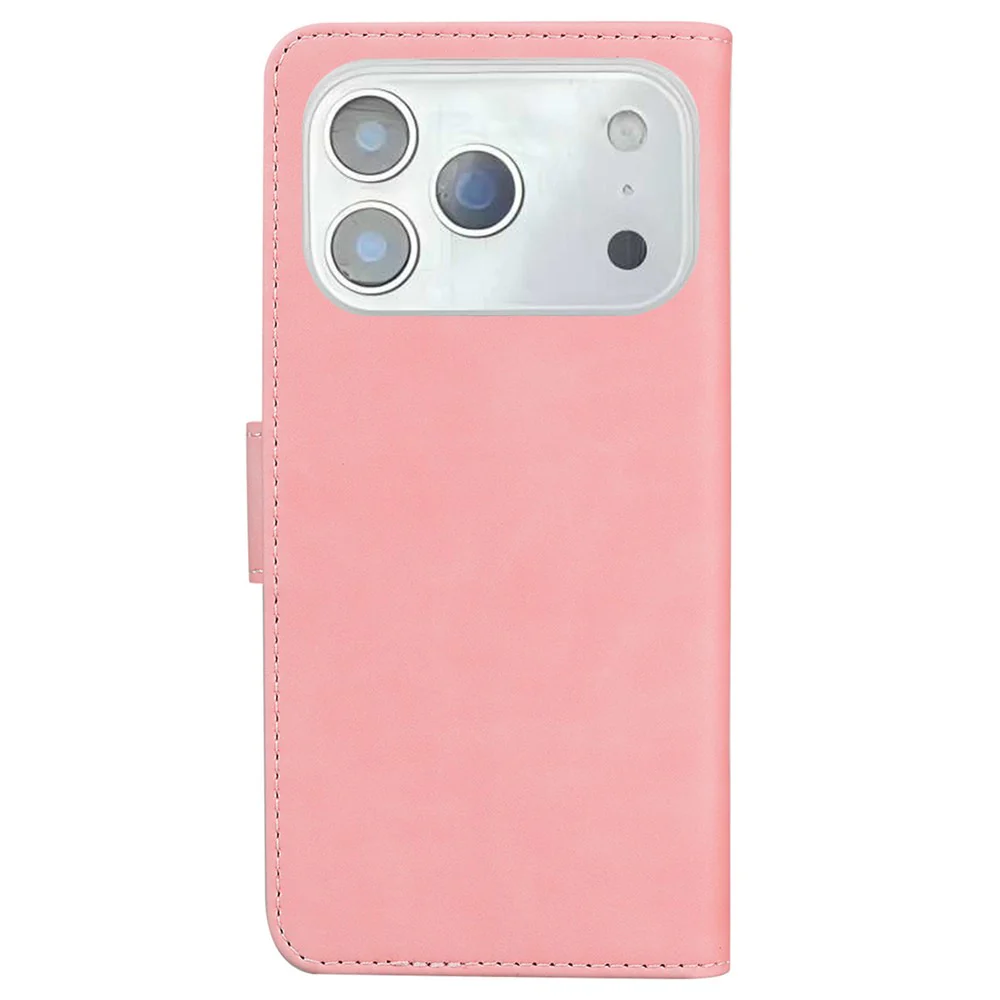 For iPhone 17 Pro Max Stand Case PU Leather Phone Cover Butterfly Printed - Pink - Image 8