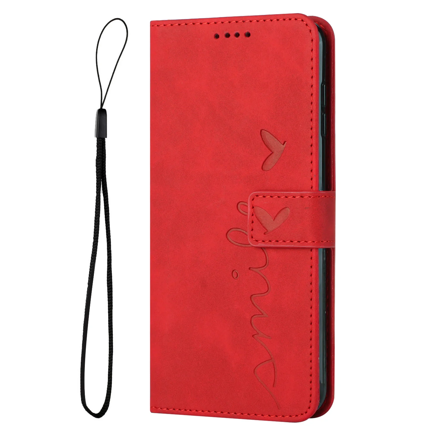 For iPhone 17 Pro Max Stand Case PU Leather Phone Cover Imprinted Heart Pattern - Red - Image 2