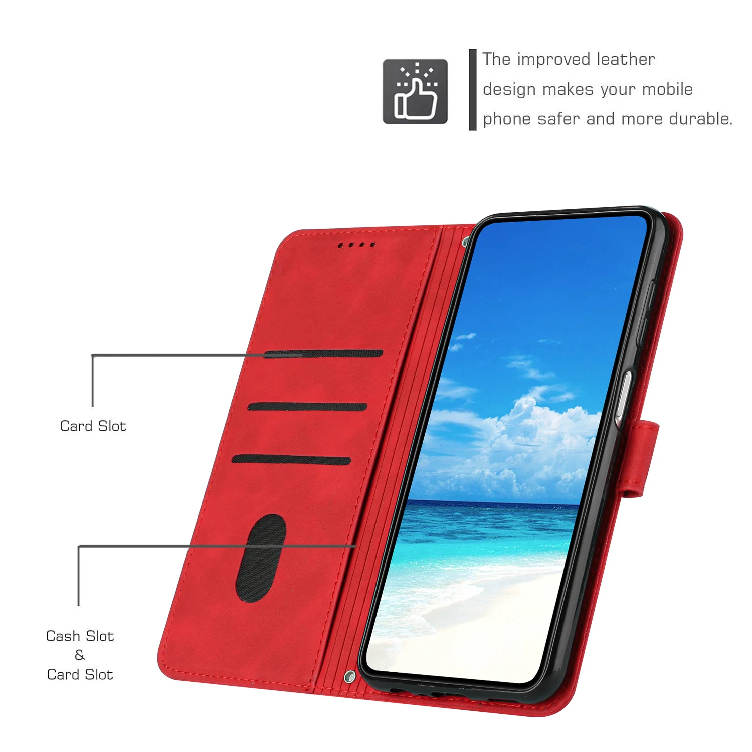 For iPhone 17 Pro Max Stand Case PU Leather Phone Cover Imprinted Heart Pattern - Red - Image 6