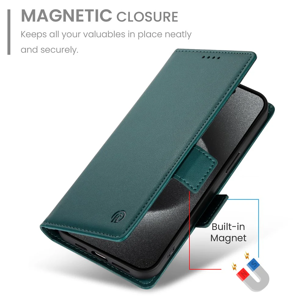 For iPhone 17 Pro Max Stand Case PU Leather Wallet Phone Cover - Blackish Green - Image 8