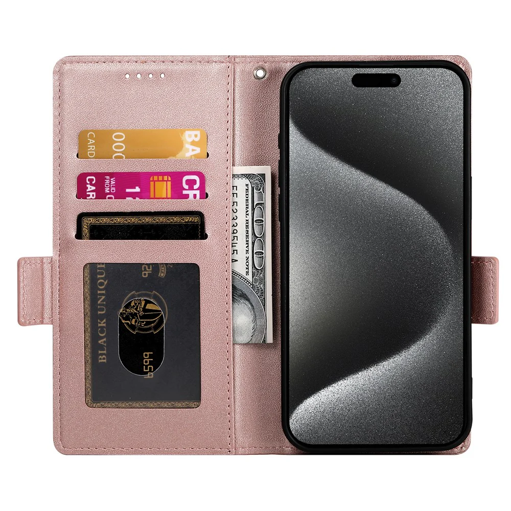 For iPhone 17 Pro Max Stand Case PU Leather Wallet Phone Cover - Rose Gold - Image 2