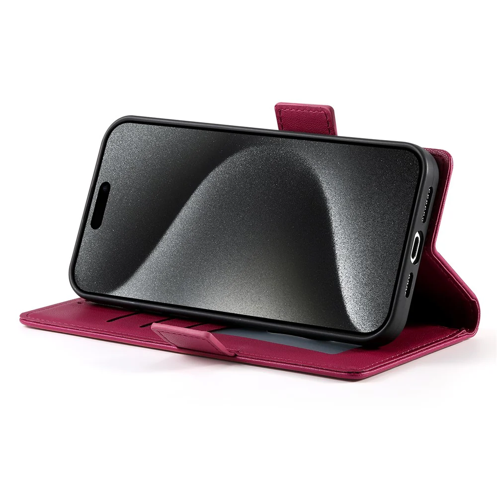 For iPhone 17 Pro Max Stand Case PU Leather Wallet Phone Cover - Wine Red - Image 3