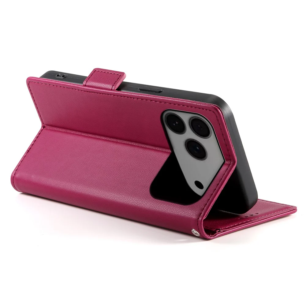 For iPhone 17 Pro Max Stand Case PU Leather Wallet Phone Cover - Wine Red - Image 4