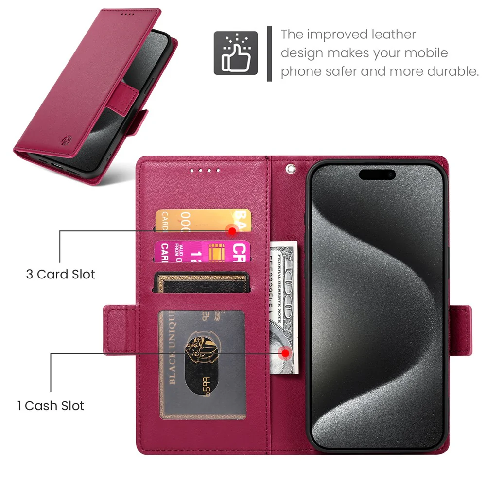For iPhone 17 Pro Max Stand Case PU Leather Wallet Phone Cover - Wine Red - Image 6