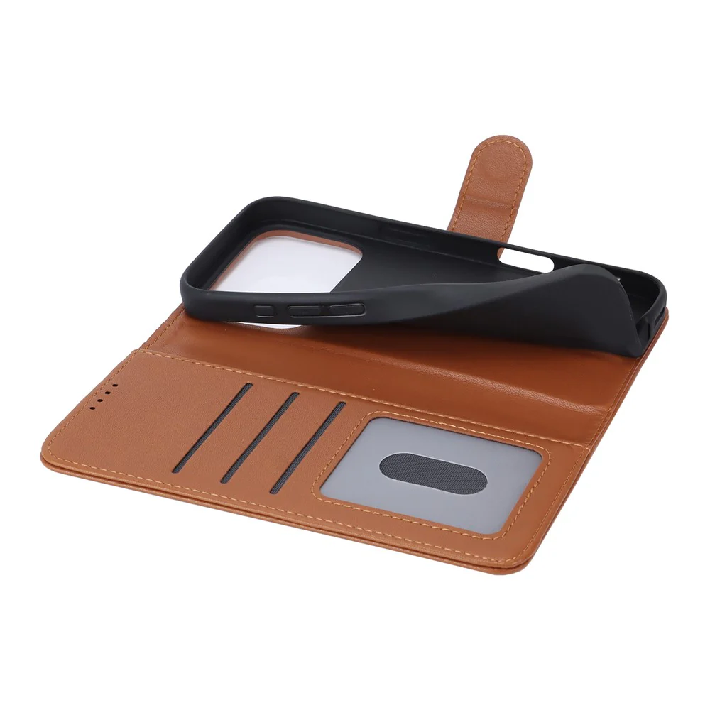For iPhone 17 Pro Max Stand Case Shockproof Leather Wallet Phone Cover - Light Brown - Image 5
