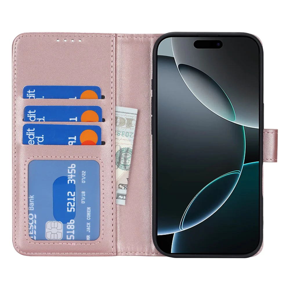 For iPhone 17 Pro Max Stand Case Shockproof Leather Wallet Phone Cover - Rose Gold - Image 2