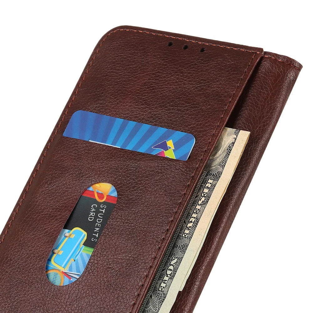 For iPhone 17 Pro Max Stand Case Split Leather Litchi Texture Wallet Phone Cover - Brown - Image 5