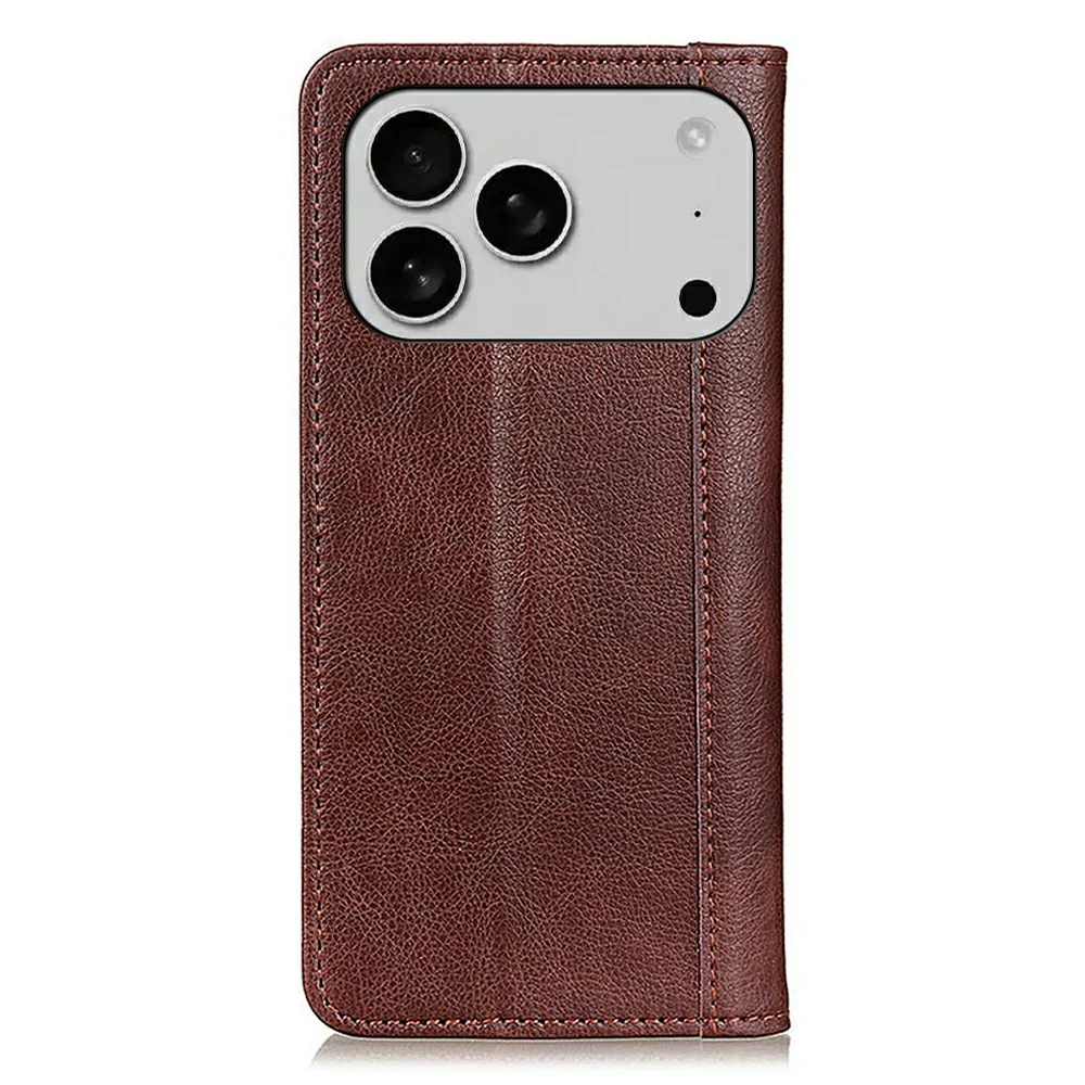 For iPhone 17 Pro Max Stand Case Split Leather Litchi Texture Wallet Phone Cover - Brown - Image 7
