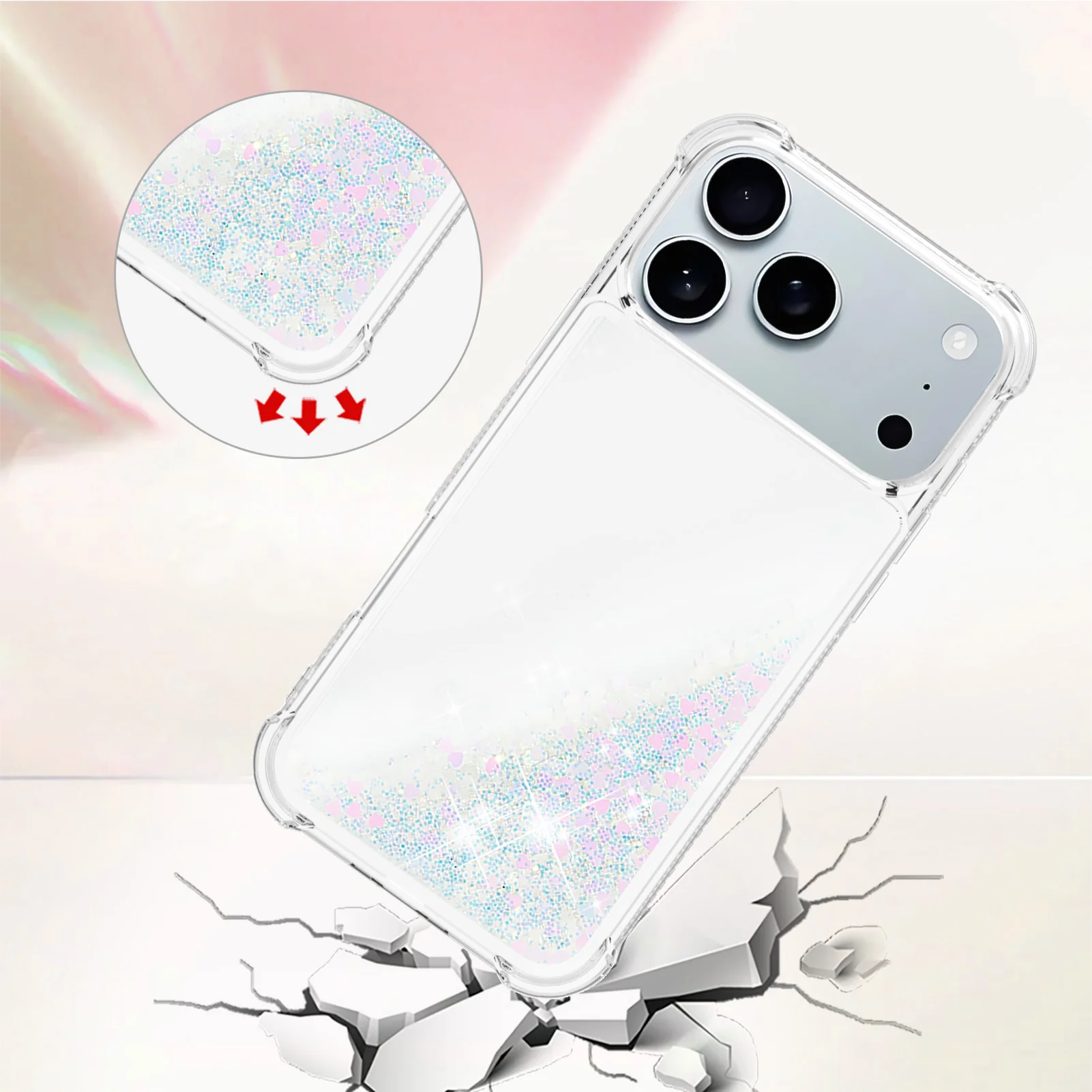 For iPhone 17 Pro Max TPU Case Glitter Quicksand Shockproof Phone Back Cover - Laser / Hearts - Image 4