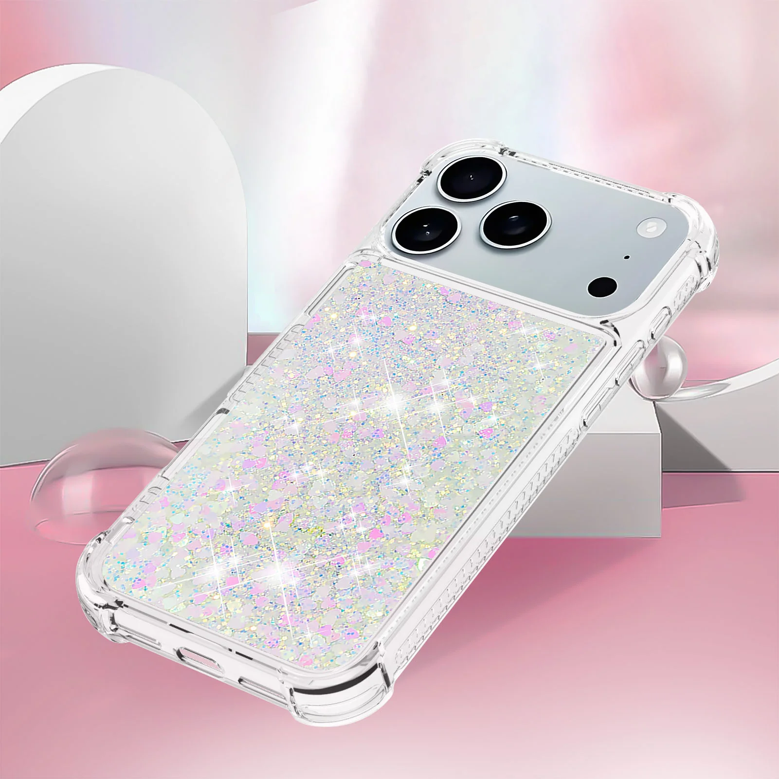 For iPhone 17 Pro Max TPU Case Glitter Quicksand Shockproof Phone Back Cover - Laser / Hearts - Image 5