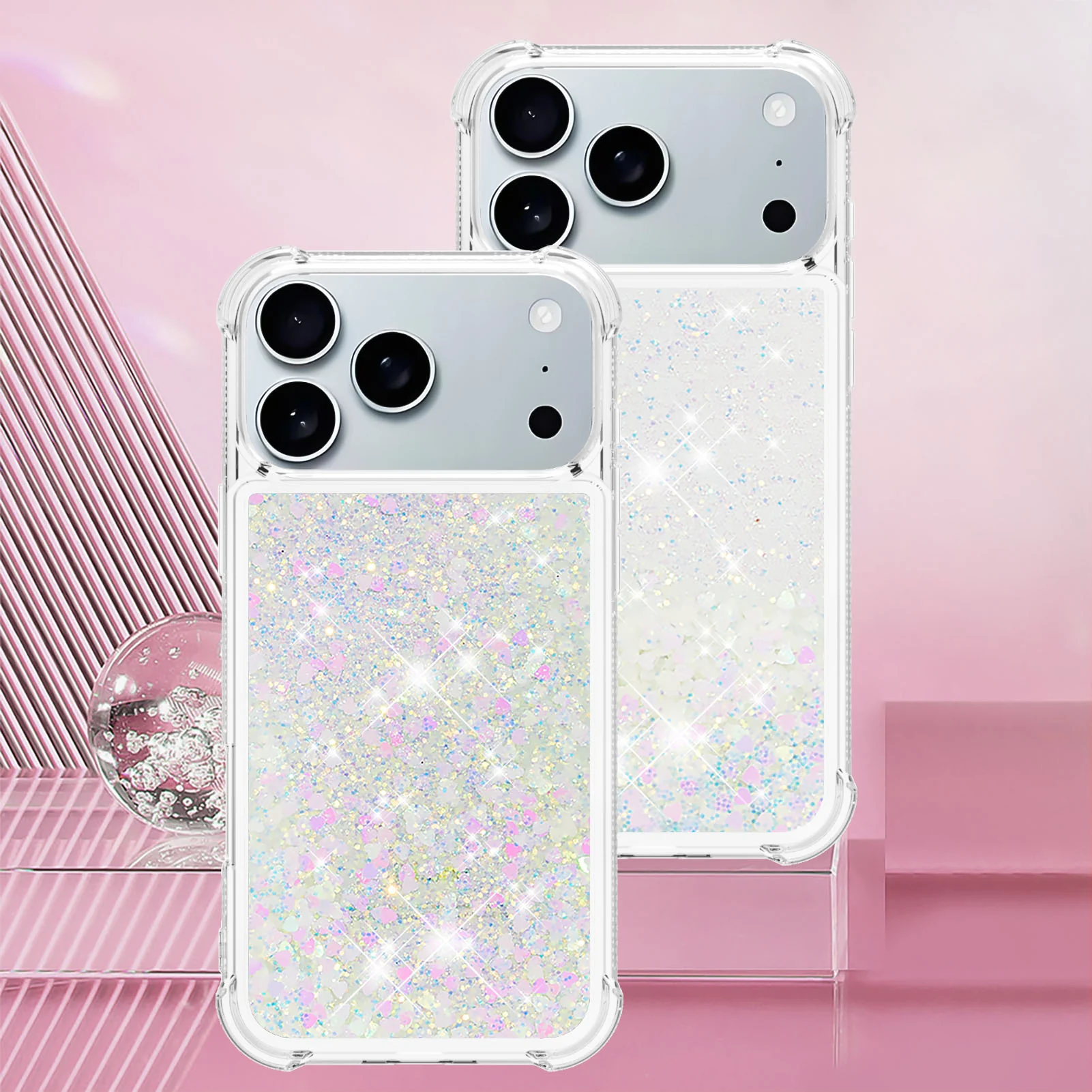 For iPhone 17 Pro Max TPU Case Glitter Quicksand Shockproof Phone Back Cover - Laser / Hearts - Image 7