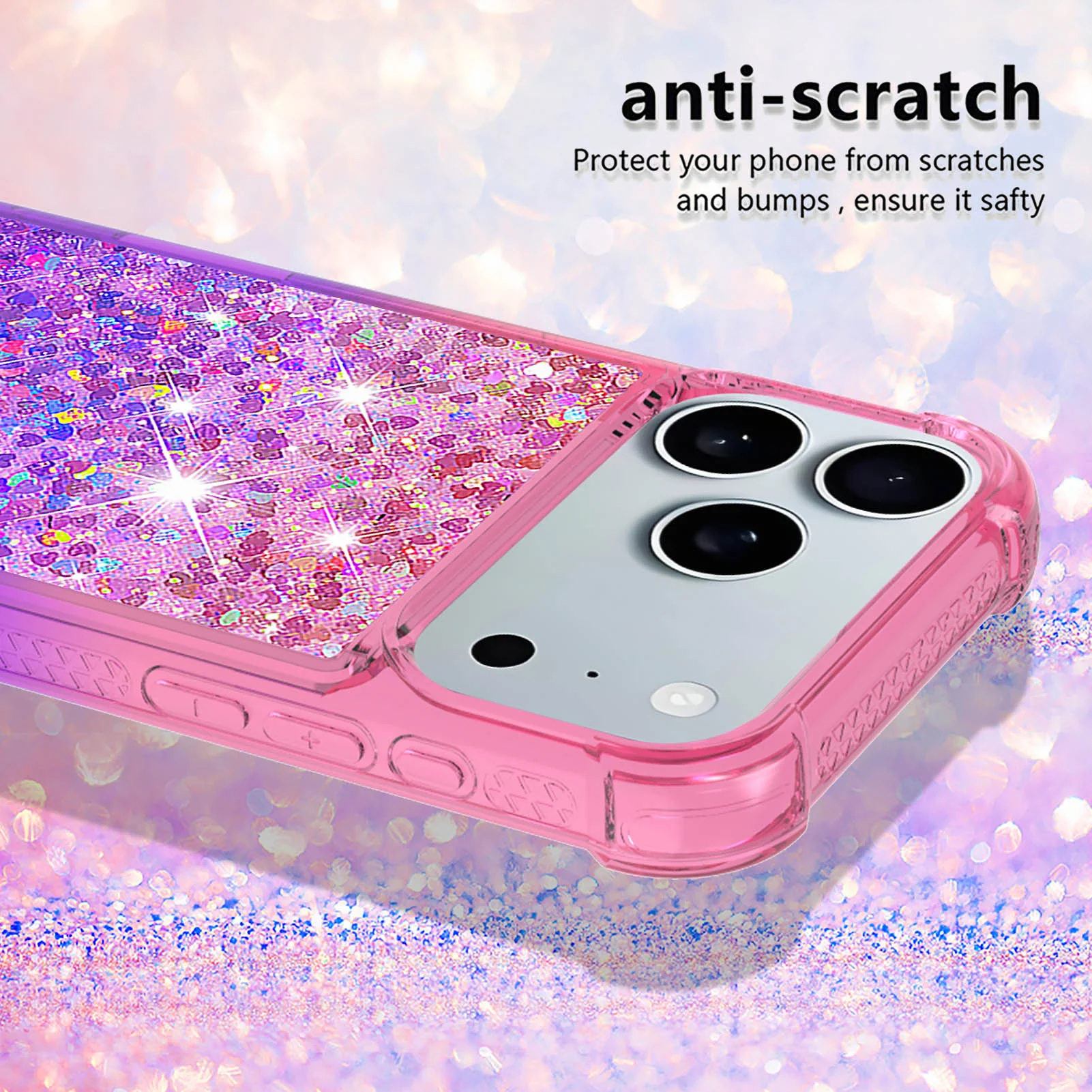 For iPhone 17 Pro Max TPU Case Gradient Quicksand Phone Back Cover - Pink+Purple - Image 4