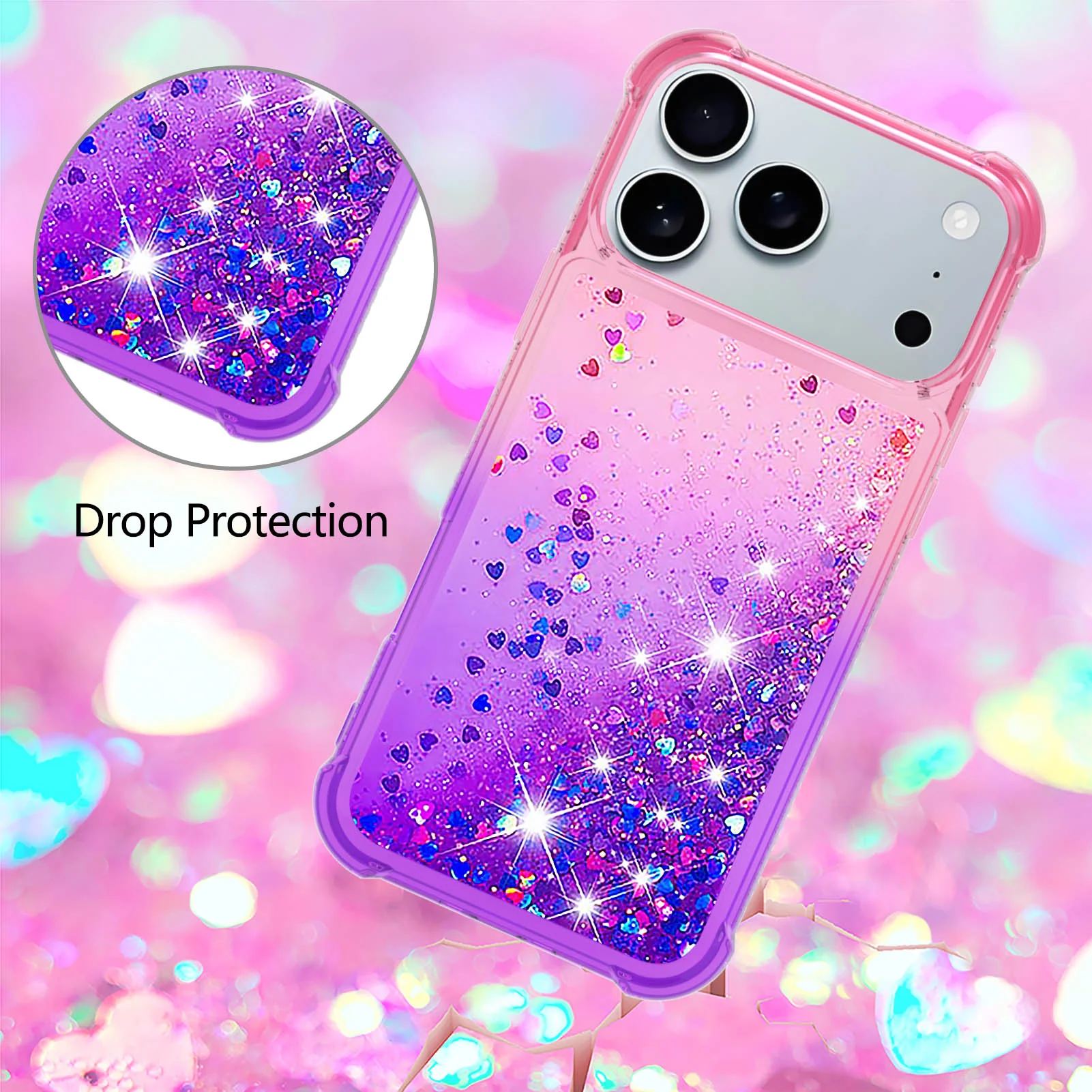 For iPhone 17 Pro Max TPU Case Gradient Quicksand Phone Back Cover - Pink+Purple - Image 5