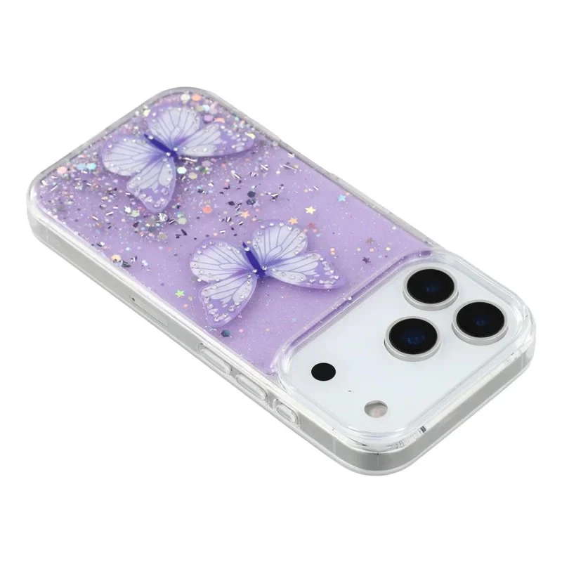 For iPhone 17 Pro Max TPU Case WANLONFENG AW Series PVC Butterfly Epoxy Phone Cover with HD Film - Purple - Image 5