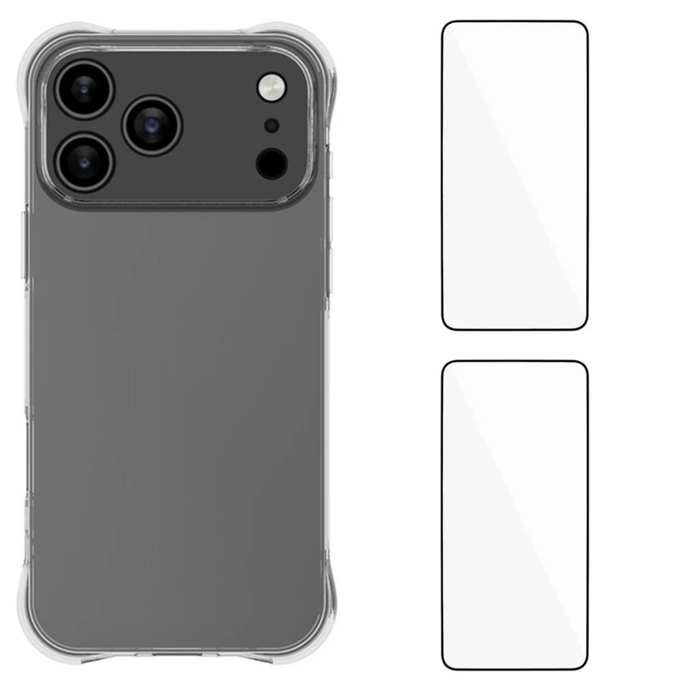 For iPhone 17 Pro Max TPU Case WANLONFENG WL2 Series 2.0mm Phone Cover with 2Pcs Tempered Glass Films - Transparent