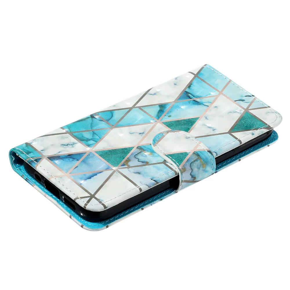 For iPhone 17 Pro Max Wallet Case 3D Pattern Printed Leather Phone Cover with Strap - Green Marble - Image 4