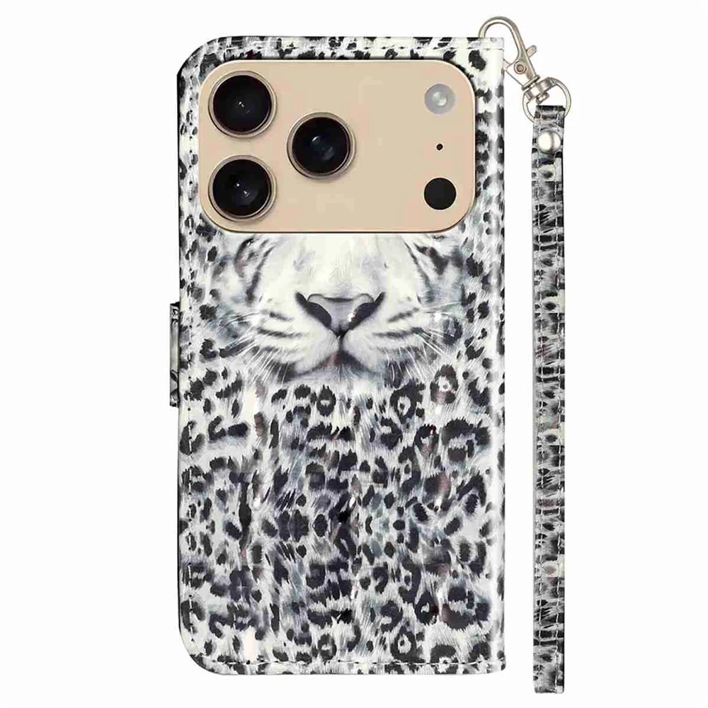For iPhone 17 Pro Max Wallet Case 3D Pattern Printed Leather Phone Cover with Strap - Leopard - Image 6