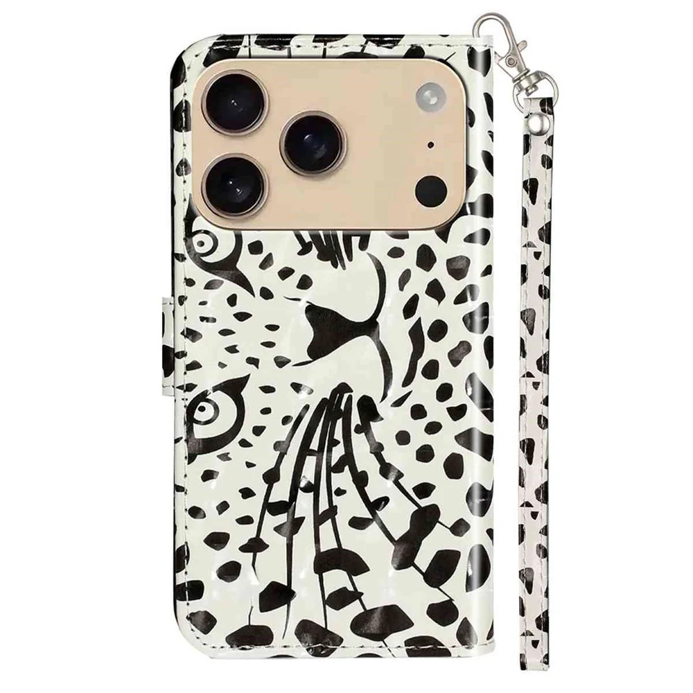For iPhone 17 Pro Max Wallet Case 3D Pattern Printed Leather Phone Cover with Strap - Leopard Head - Image 6