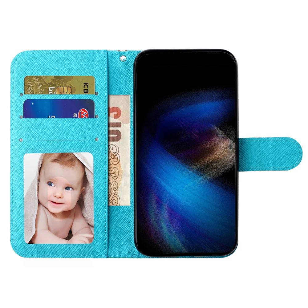 For iPhone 17 Pro Max Wallet Case 3D Pattern Printed Leather Phone Cover with Strap - Snow Wolf - Image 2