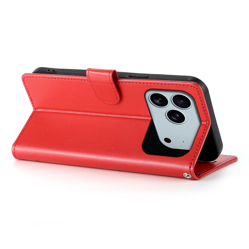 For iPhone 17 Pro Max Wallet Case Butterfly Floral Imprint PU Leather Phone Cover with Wrist Strap - Red - Image 3