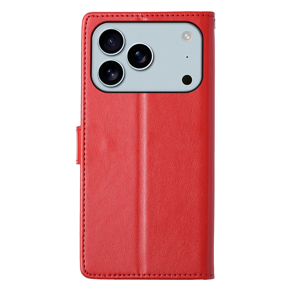 For iPhone 17 Pro Max Wallet Case Butterfly Floral Imprint PU Leather Phone Cover with Wrist Strap - Red - Image 7
