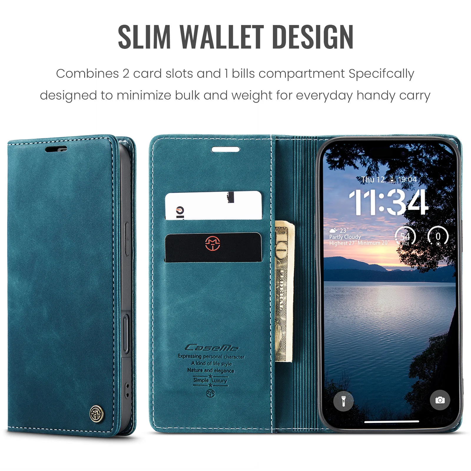 For iPhone 17 Pro Max Wallet Case CASEME 013 Series PU Leather Phone Cover Stand - Blue - Image 2