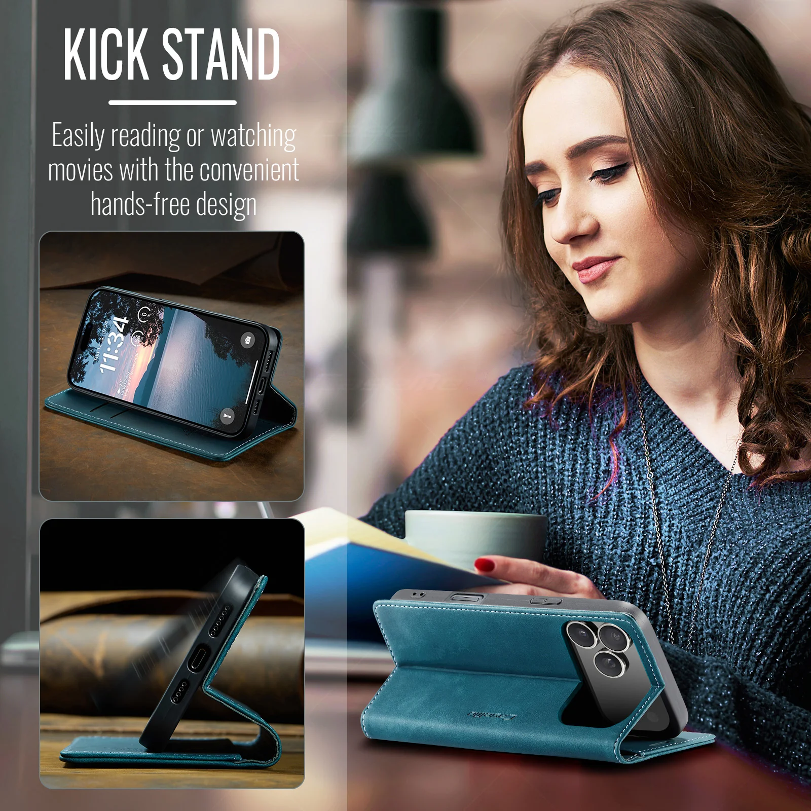 For iPhone 17 Pro Max Wallet Case CASEME 013 Series PU Leather Phone Cover Stand - Blue - Image 5