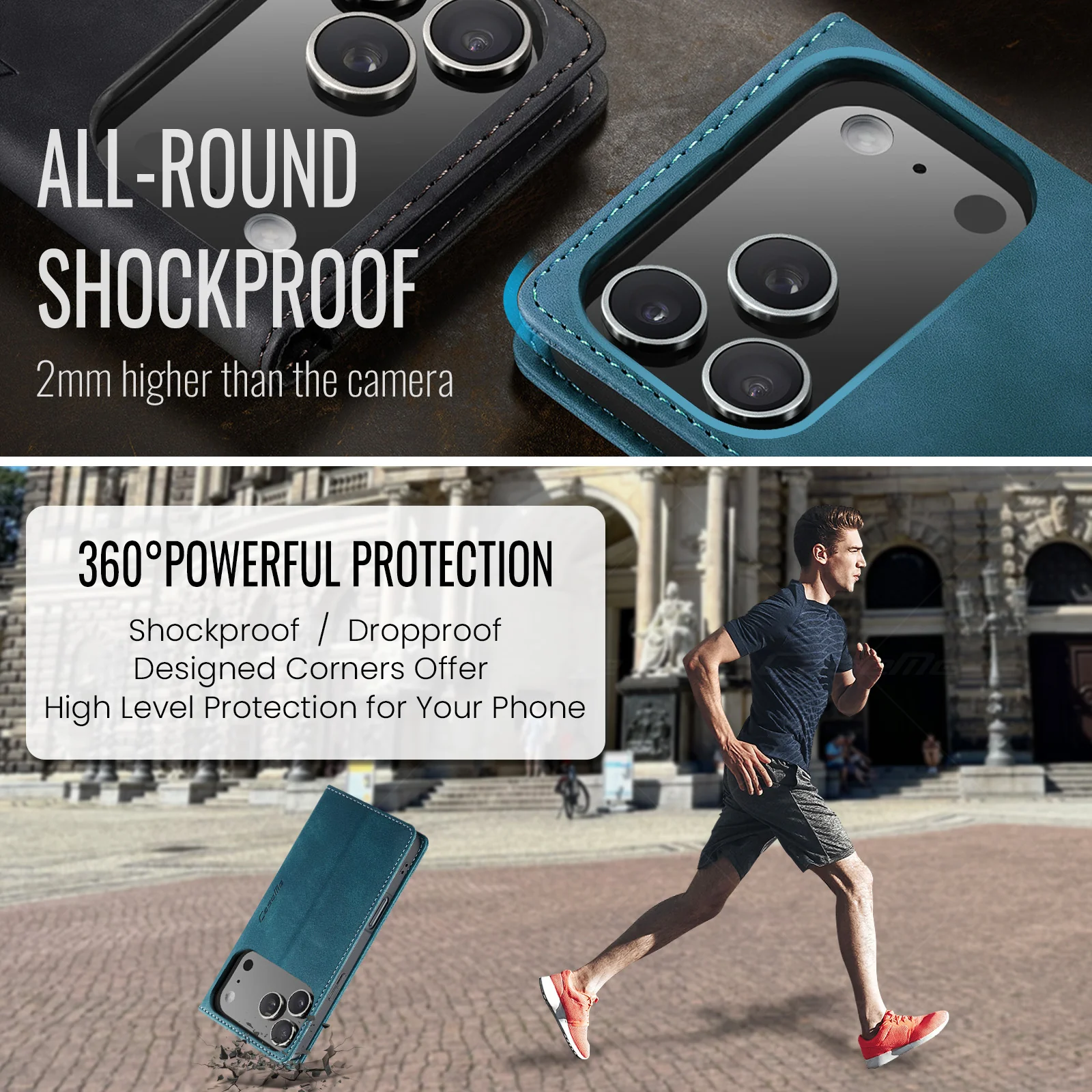 For iPhone 17 Pro Max Wallet Case CASEME 013 Series PU Leather Phone Cover Stand - Blue - Image 6