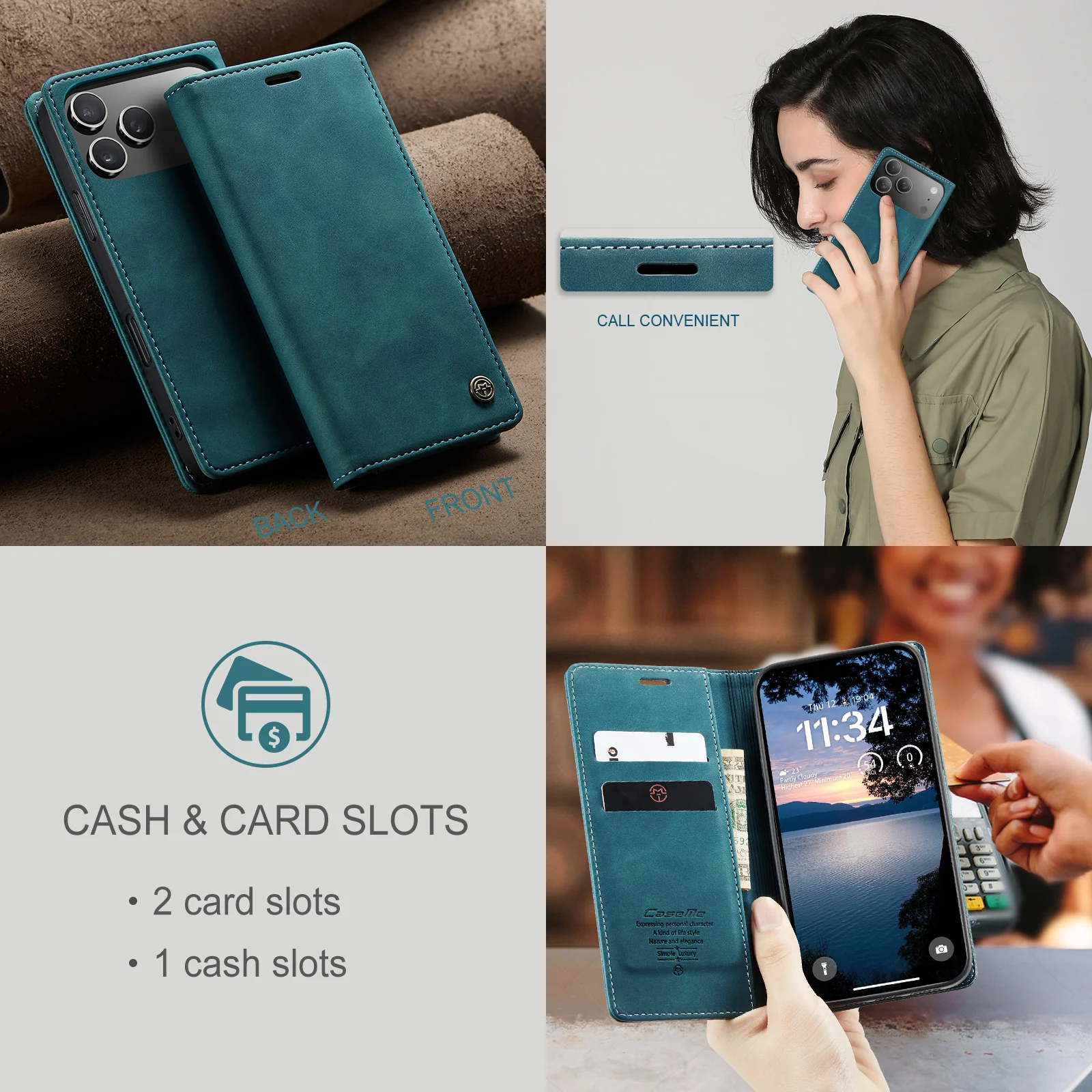For iPhone 17 Pro Max Wallet Case CASEME 013 Series PU Leather Phone Cover Stand - Blue - Image 8