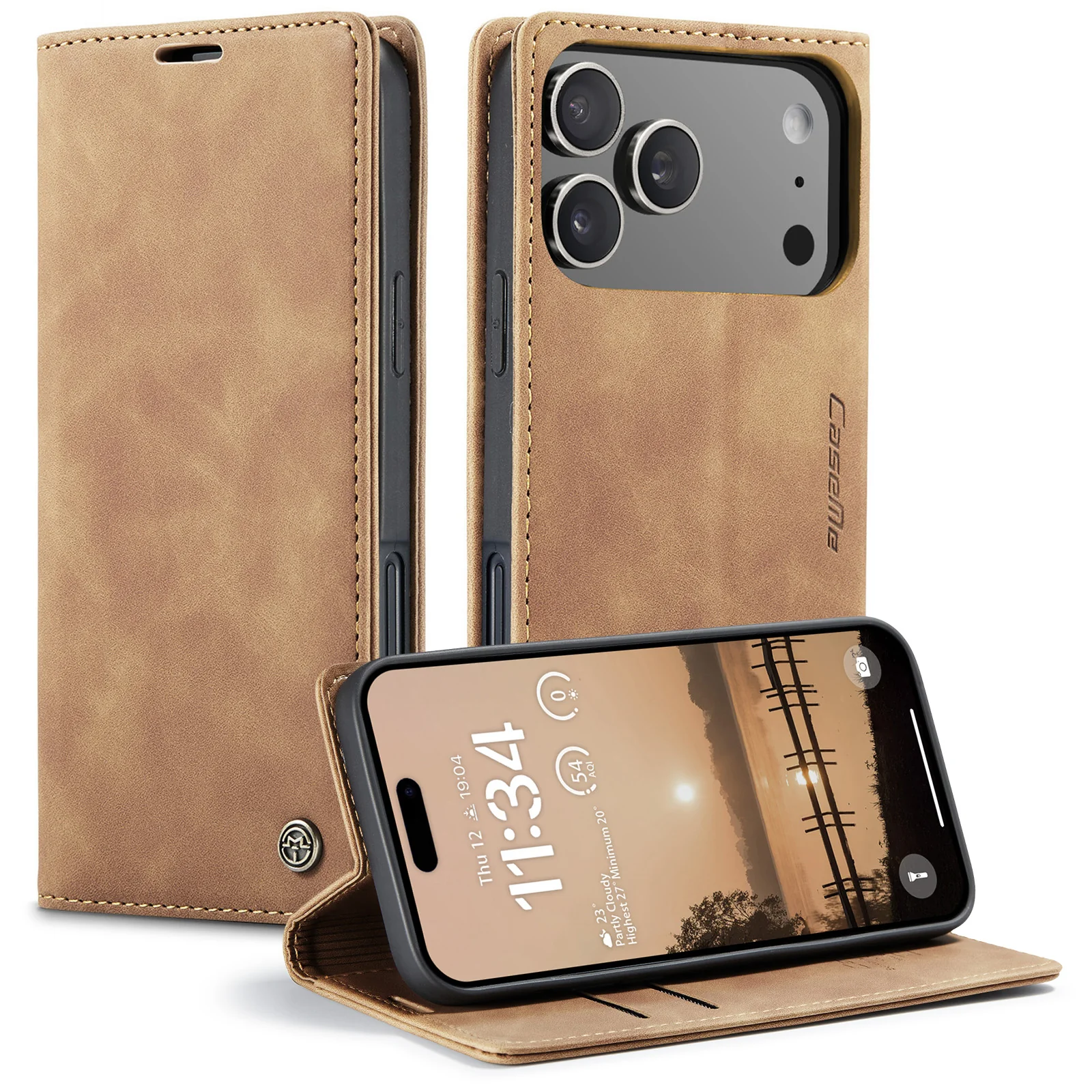 For iPhone 17 Pro Max Wallet Case CASEME 013 Series PU Leather Phone Cover Stand - Brown