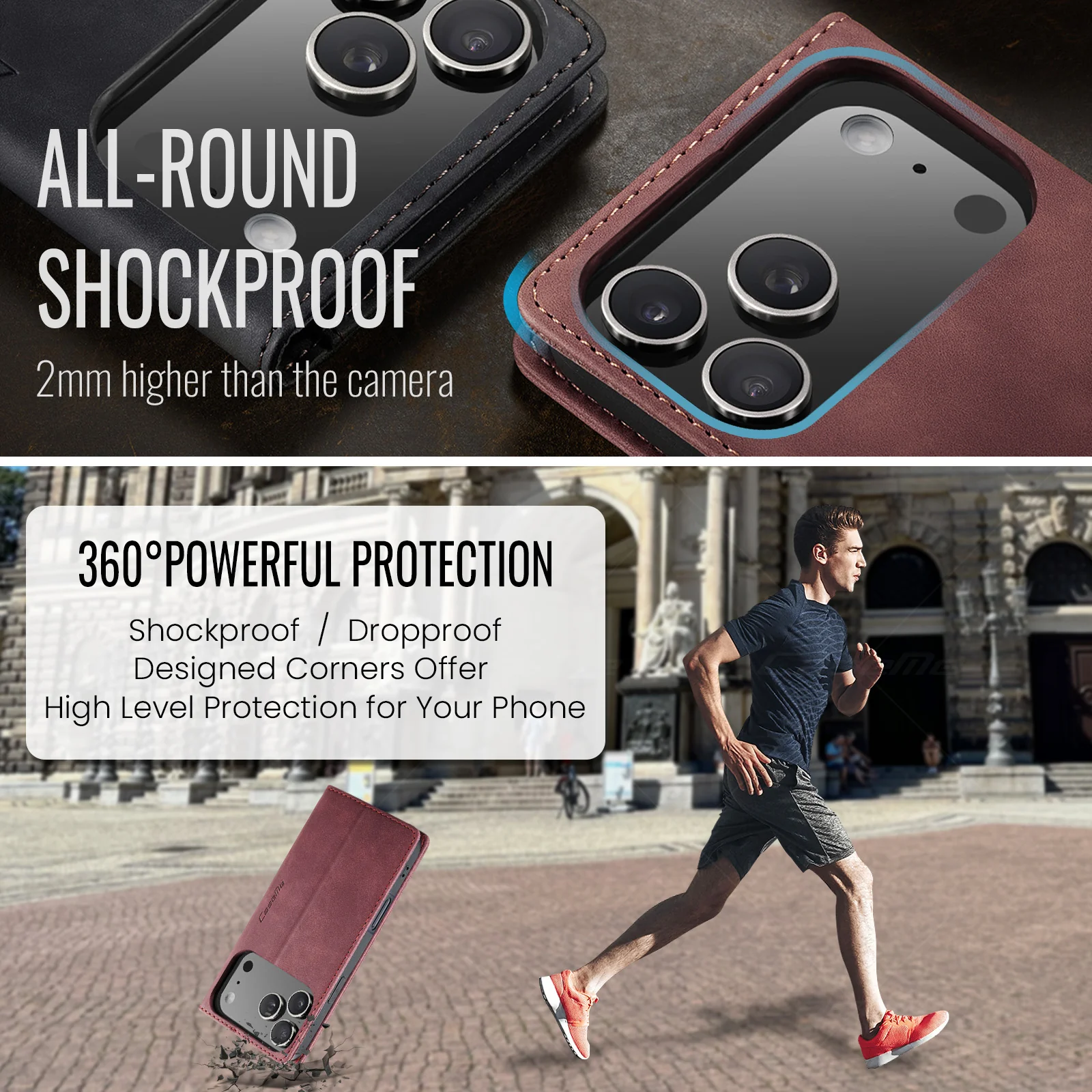 For iPhone 17 Pro Max Wallet Case CASEME 013 Series PU Leather Phone Cover Stand - Red - Image 6