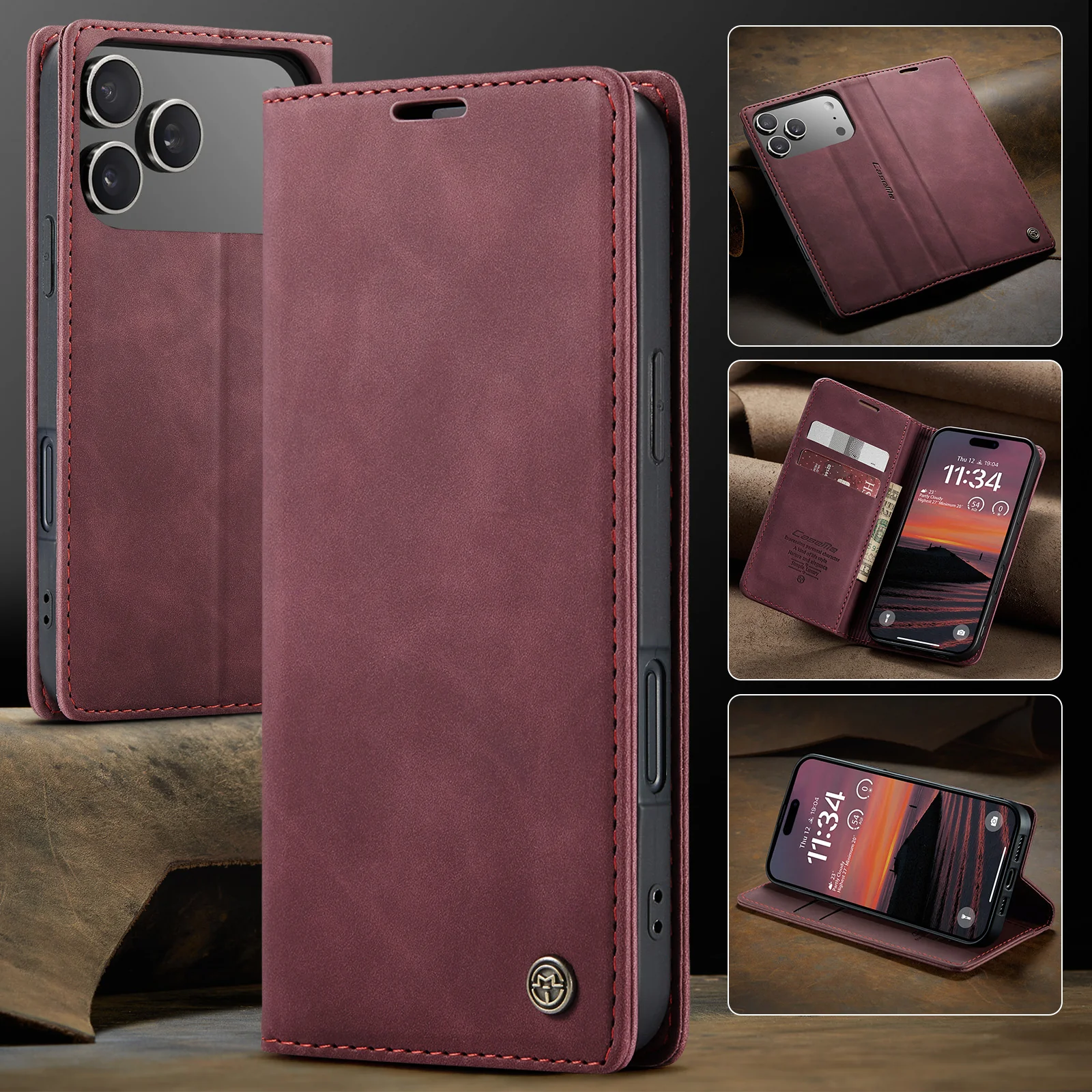 For iPhone 17 Pro Max Wallet Case CASEME 013 Series PU Leather Phone Cover Stand - Red - Image 7