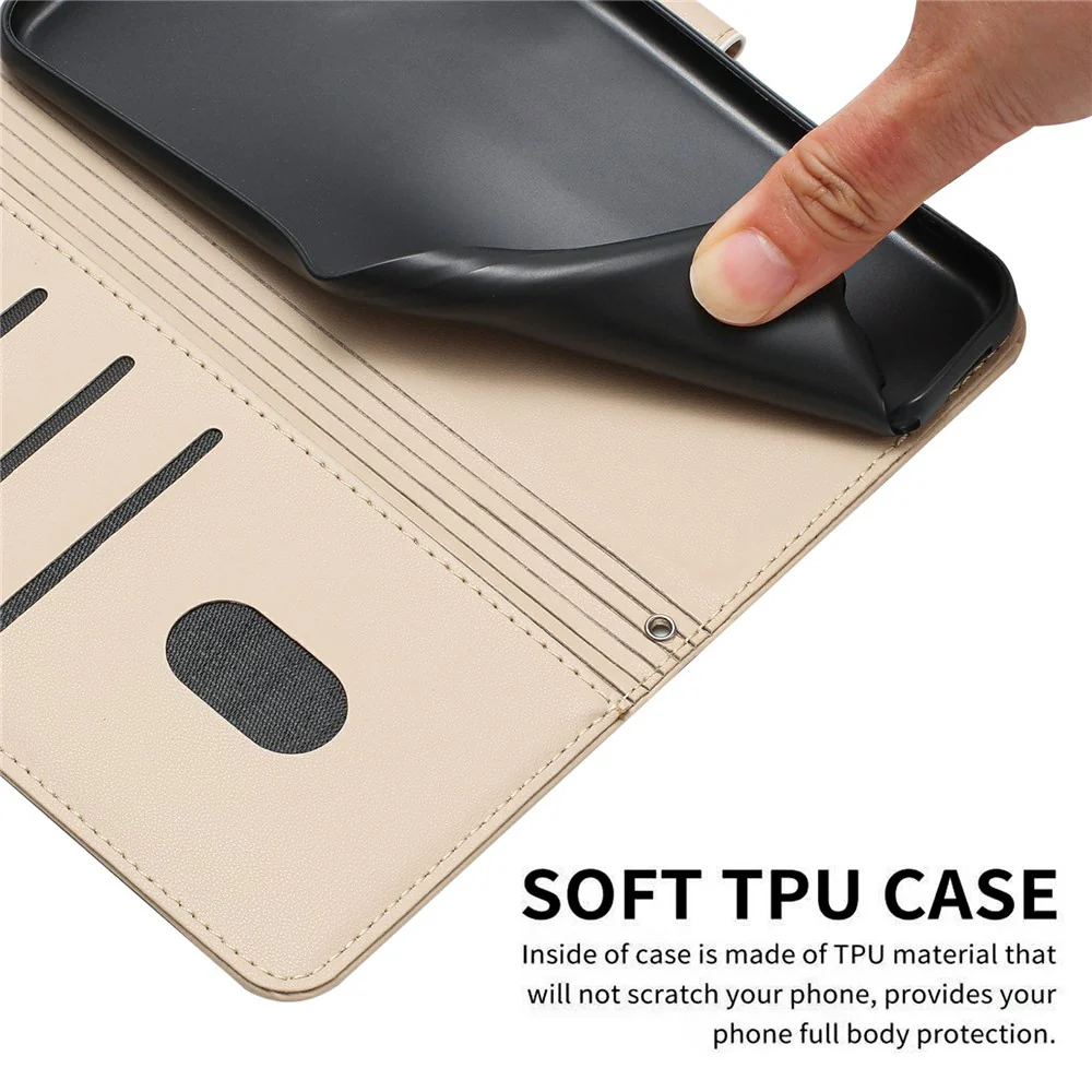 For iPhone 17 Pro Max Wallet Case Cats Imprint Leather Phone Cover with Strap - Beige - Image 6