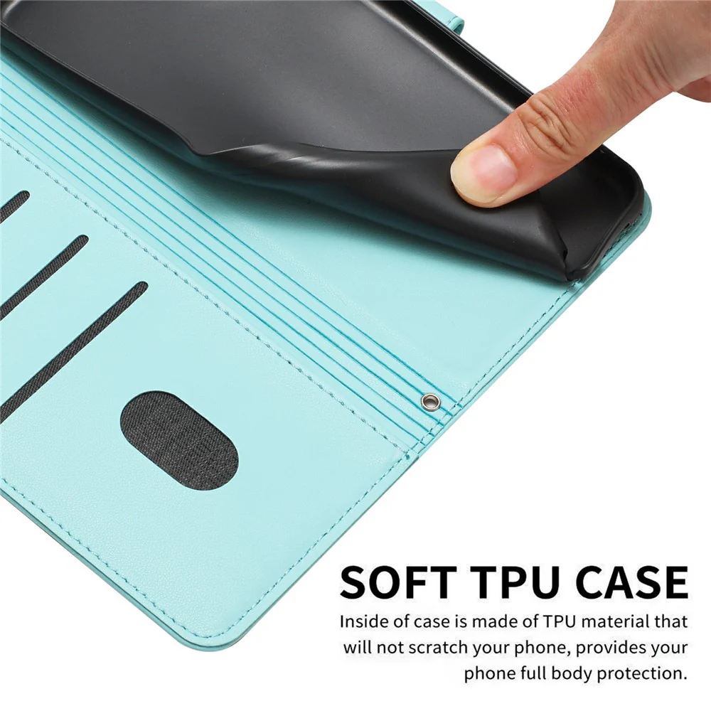 For iPhone 17 Pro Max Wallet Case Cats Imprint Leather Phone Cover with Strap - Green - Image 6