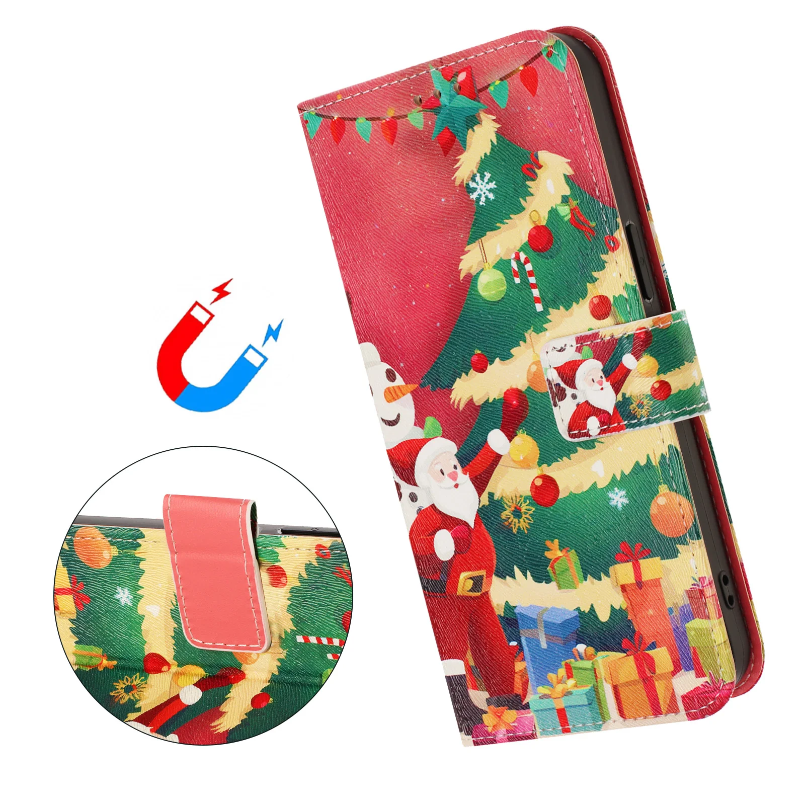 For iPhone 17 Pro Max Wallet Case Christmas Pattern Printing Leather Phone Cover with Lanyard - Christmas Tree - Image 6