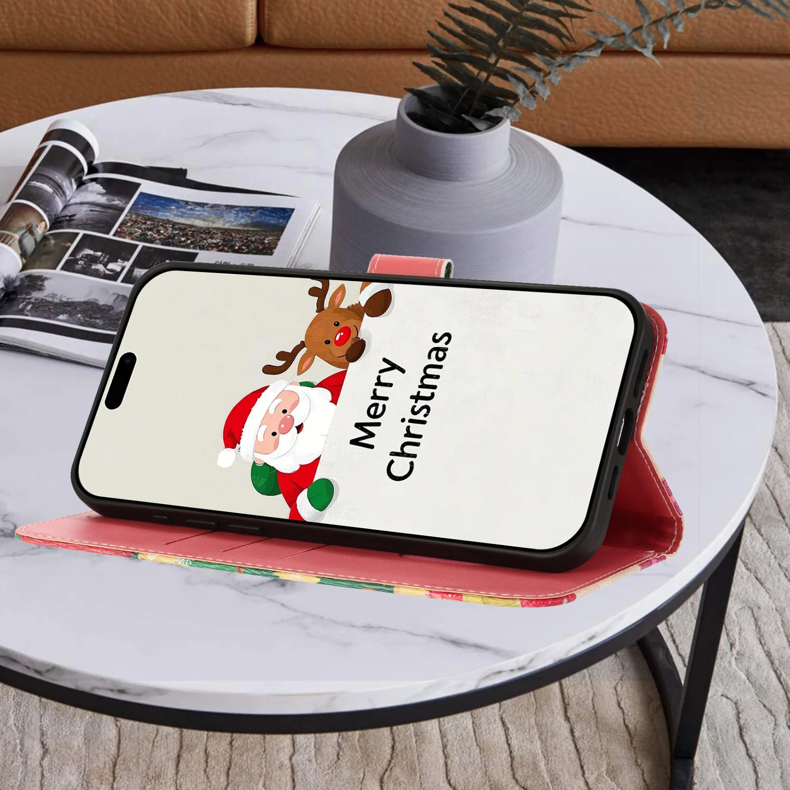 For iPhone 17 Pro Max Wallet Case Christmas Pattern Printing Leather Phone Cover with Lanyard - Christmas Tree - Image 7