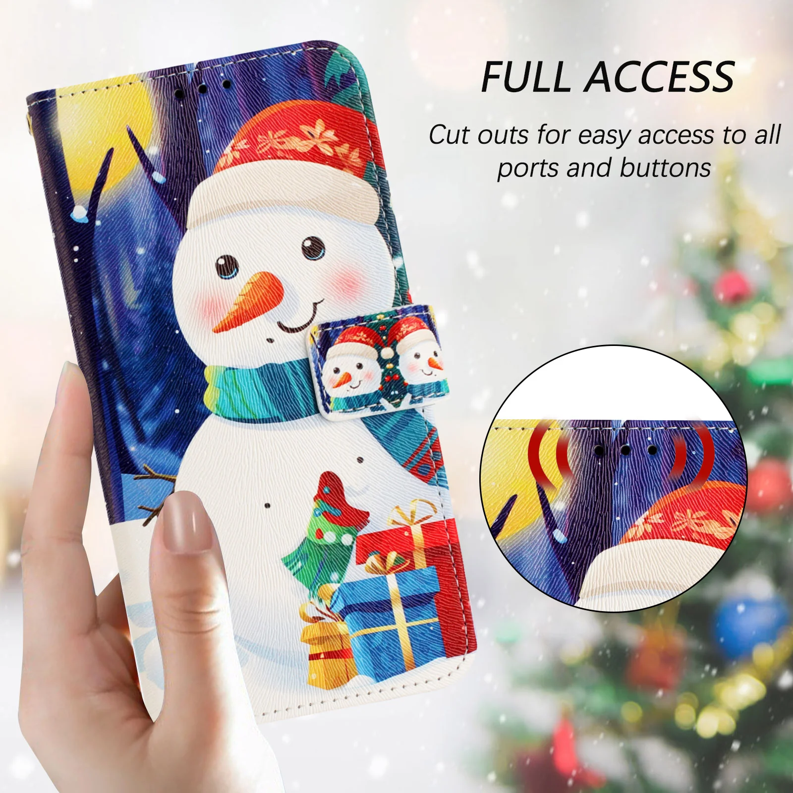For iPhone 17 Pro Max Wallet Case Christmas Pattern Printing Leather Phone Cover with Lanyard - Gift Box Snowman - Image 8