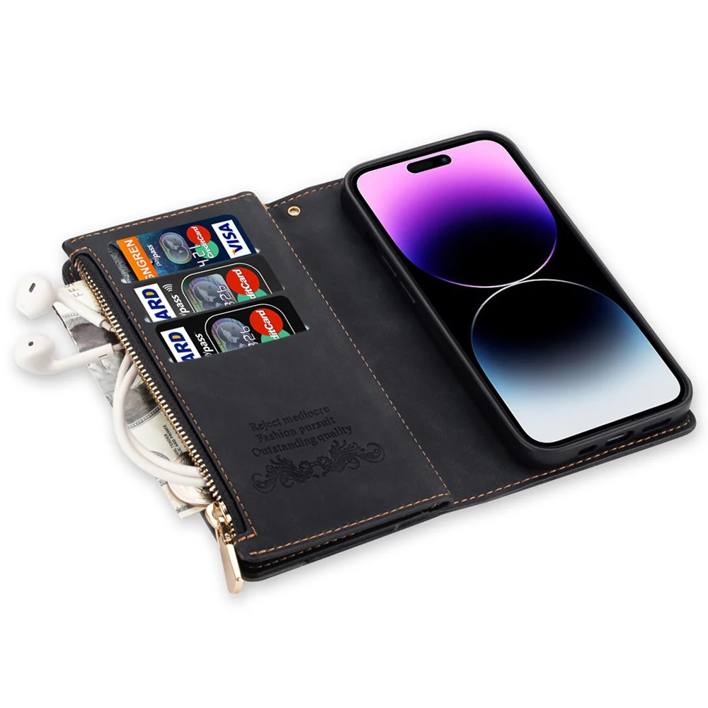 For iPhone 17 Pro Max Wallet Case Color Splicing Leather Phone Cover with Stand - Black - Image 4
