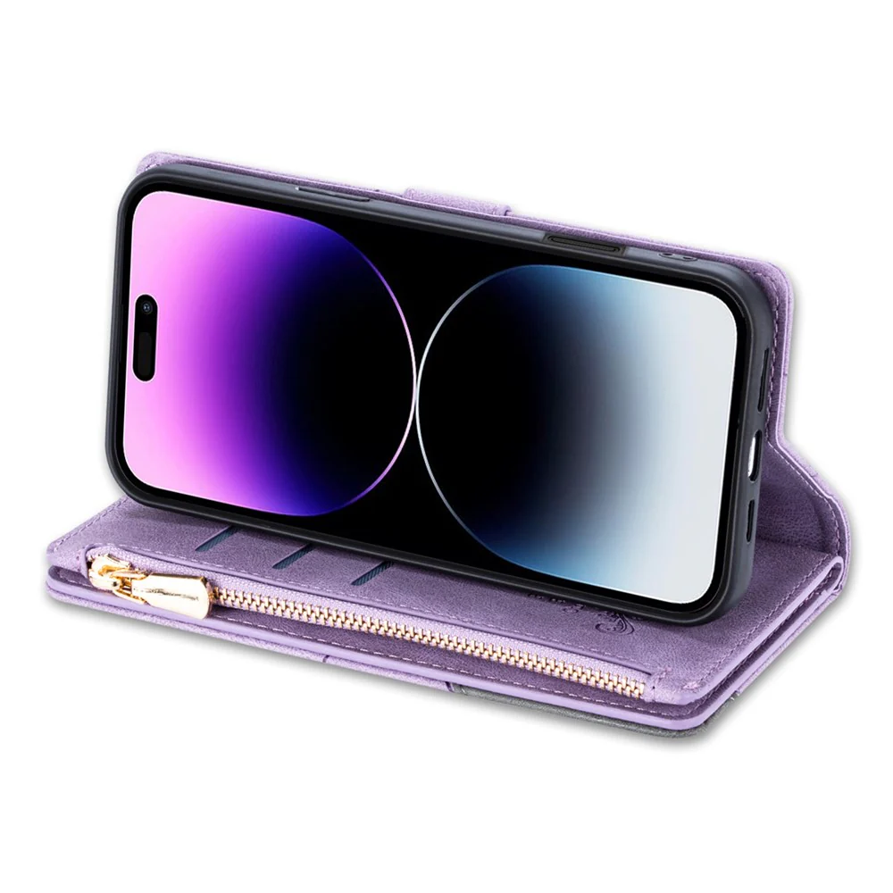 For iPhone 17 Pro Max Wallet Case Color Splicing Leather Phone Cover with Stand - Purple - Image 3