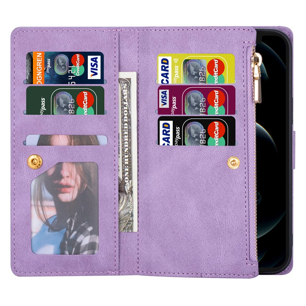 For iPhone 17 Pro Max Wallet Case Color Splicing Leather Phone Cover with Stand - Purple - Image 4