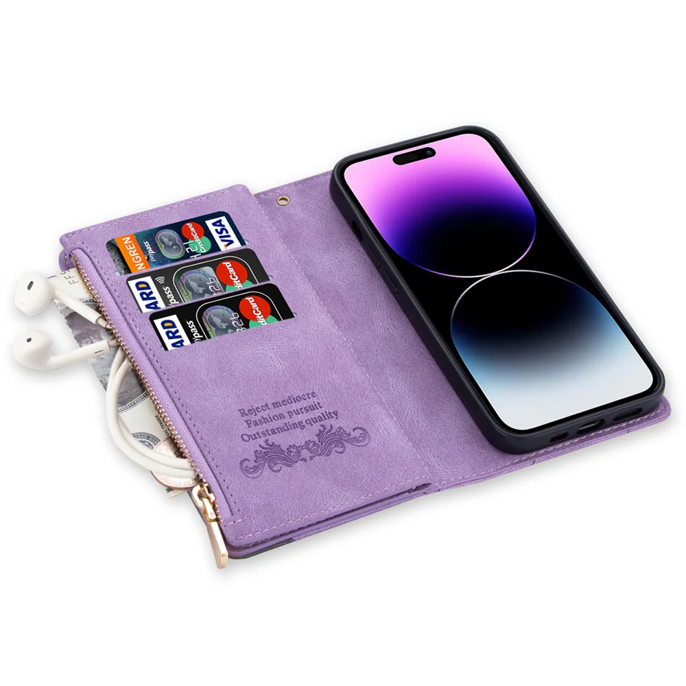 For iPhone 17 Pro Max Wallet Case Color Splicing Leather Phone Cover with Stand - Purple - Image 5