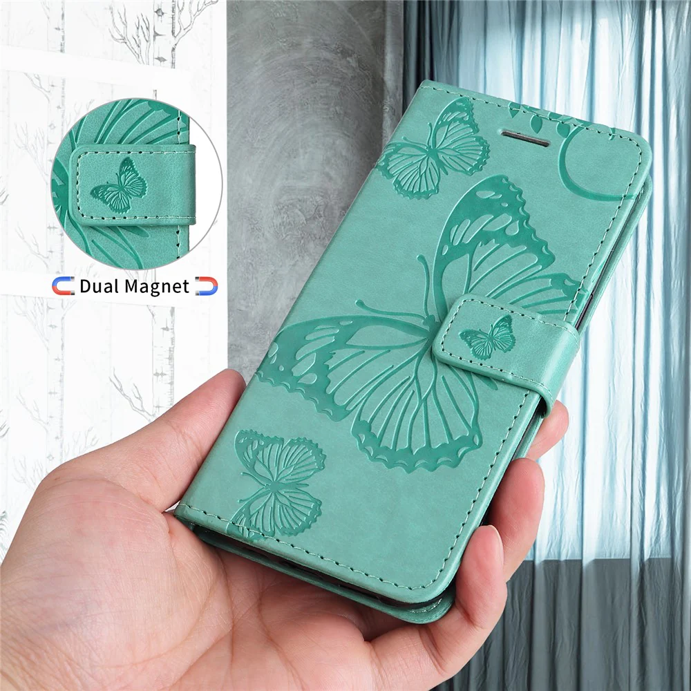For iPhone 17 Pro Max Wallet Case Floral Butterfly Imprinted Leather Phone Cover Stand - Green - Image 5