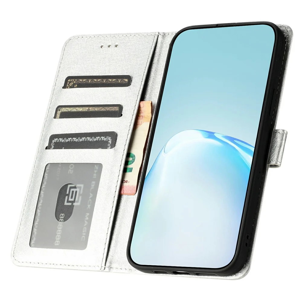 For iPhone 17 Pro Max Wallet Case Leather Folio Phone Cover Magnetic Clasp - Silver - Image 3