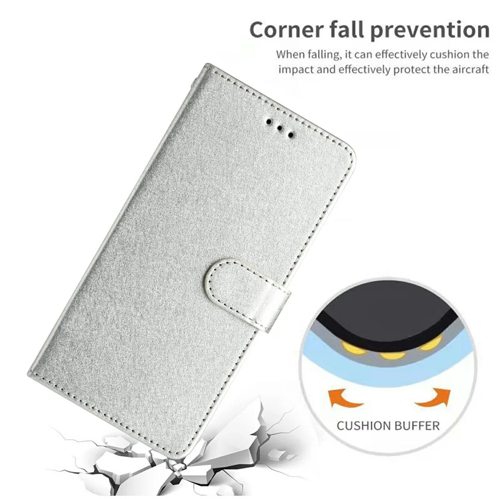For iPhone 17 Pro Max Wallet Case Leather Folio Phone Cover Magnetic Clasp - Silver - Image 4