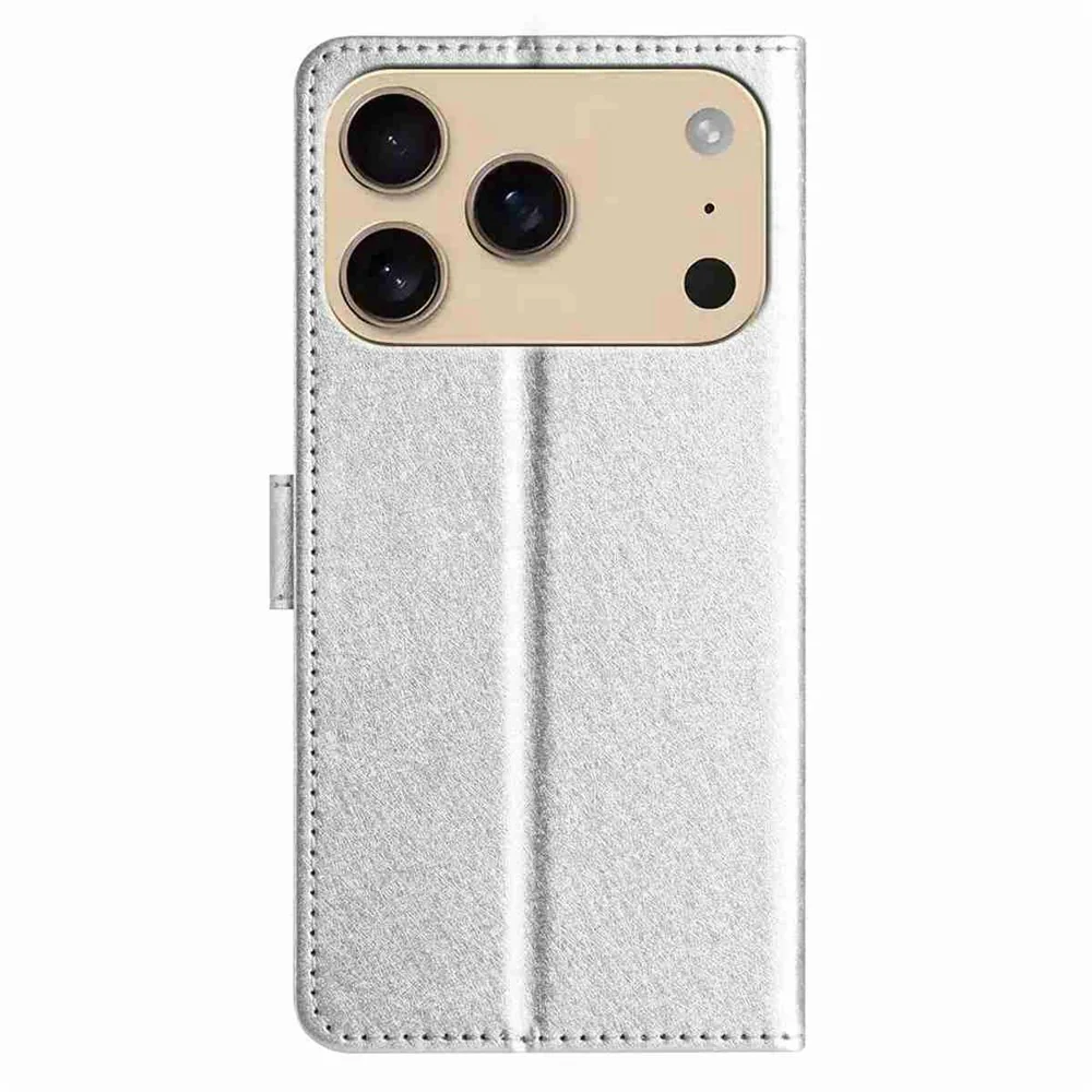 For iPhone 17 Pro Max Wallet Case Leather Folio Phone Cover Magnetic Clasp - Silver - Image 7