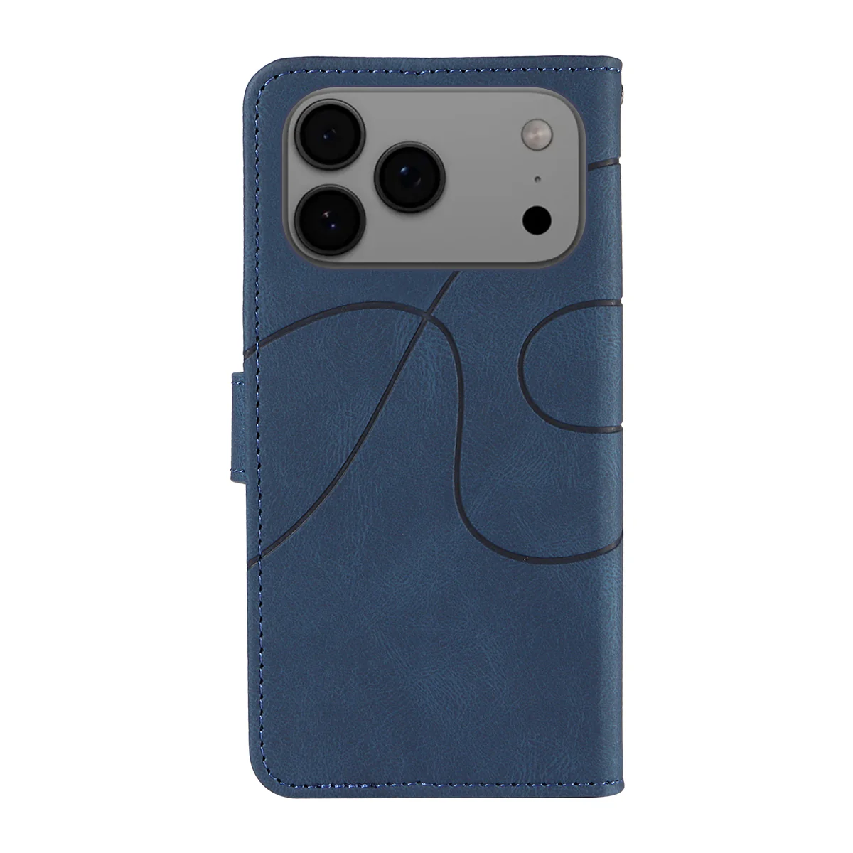 For iPhone 17 Pro Max Wallet Case Leather Phone Cover Stand with Curved Line Design - Blue - Image 6