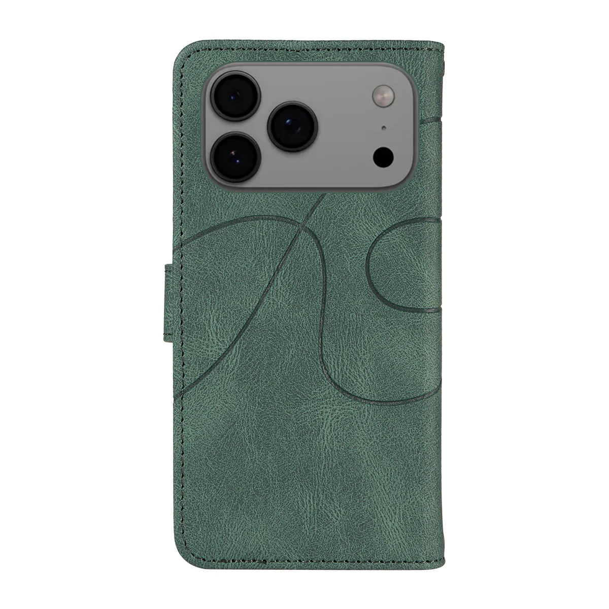 For iPhone 17 Pro Max Wallet Case Leather Phone Cover Stand with Curved Line Design - Green - Image 6