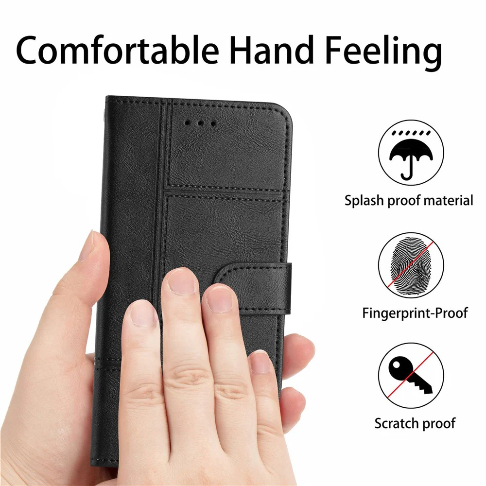 For iPhone 17 Pro Max Wallet Case Line Imprinted Cowhide Texture PU Leather Phone Cover - Black - Image 4